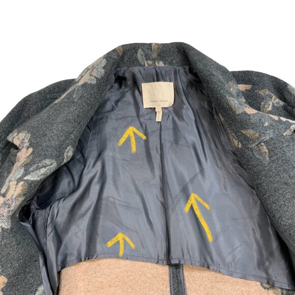 Rebecca Taylor Jacquard Coat 0 Grey Combo Floral Wool Blend Belted Quiet Luxury - Picture 8 of 15